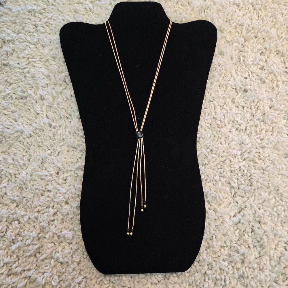 Vintage Gold Black Lariat Adjustable Slide Necklace
